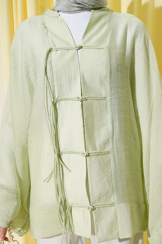 Kimono De Tul Con Ajuste Frontal Oversize En Verde Agua