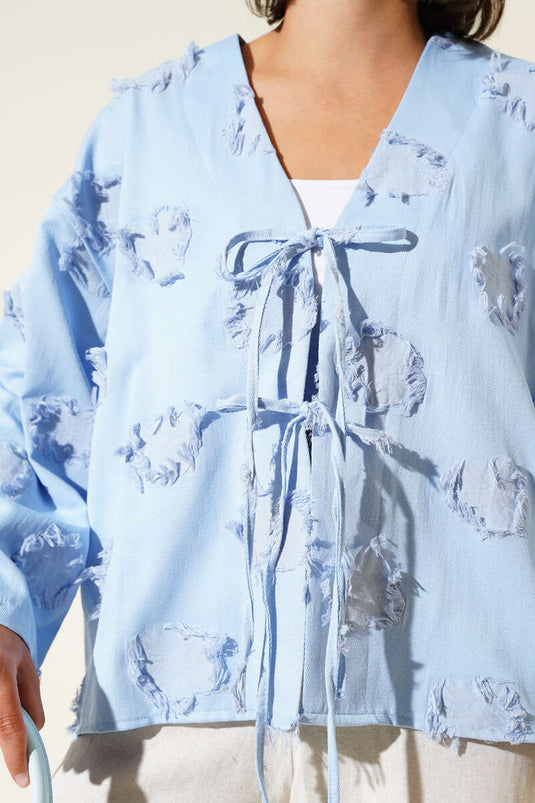 Lace Front Tassel Detailed Kimono Blue