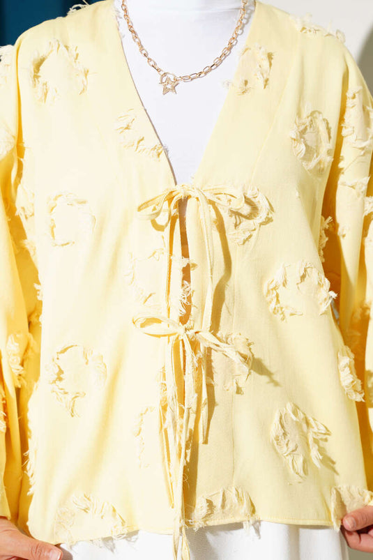 Lace Front Tassel Detailed Kimono Yellow