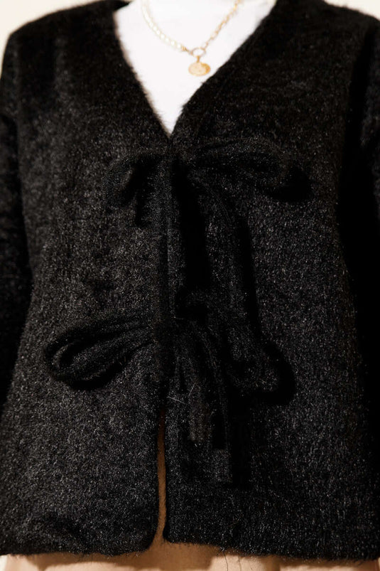 Önü Bağcıklı Sakallı Kısa Kimono Siyah