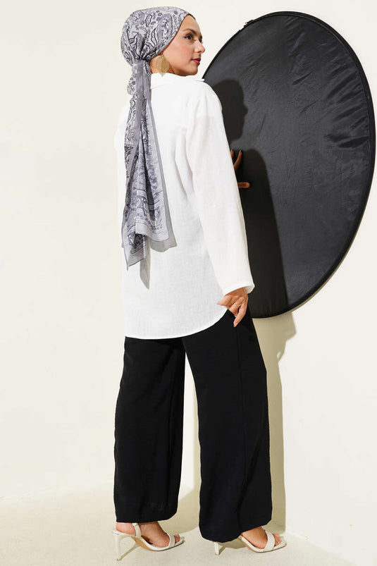 Kimono de lino con detalle de lazo delantero blanco