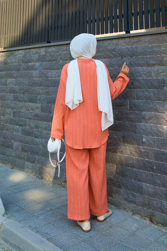 Ensemble deux pièces kimono à nouer sur le devant, couleur saumon