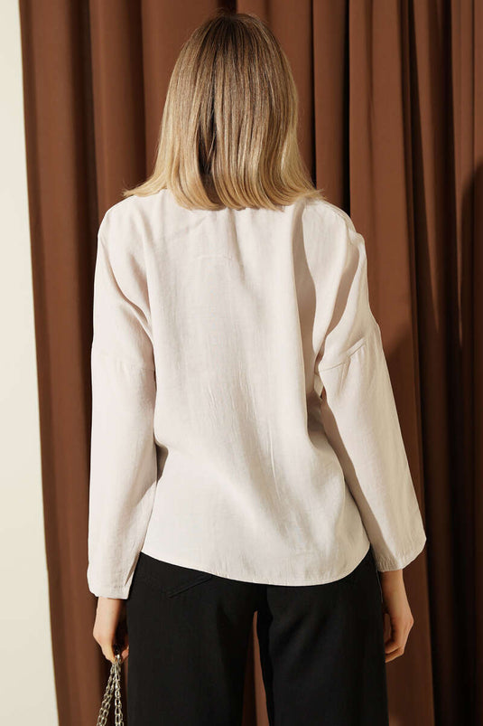 Beige Modal Shirt with Front Tie Detail