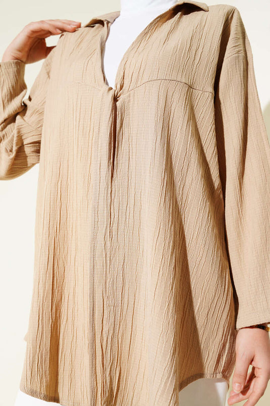 Front Tie-Up Tree Bark Kimono Latte