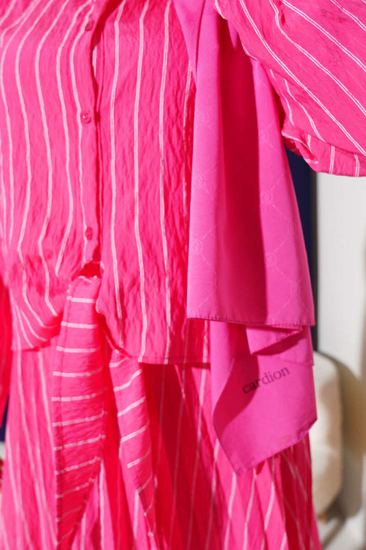 Fuchsia Set with Tied Front and Striped Skirt