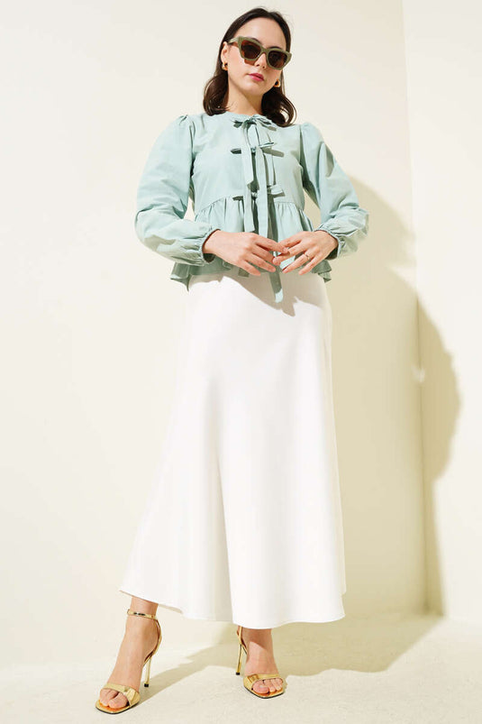 Tie Front Ruffle Short Shirt Mint