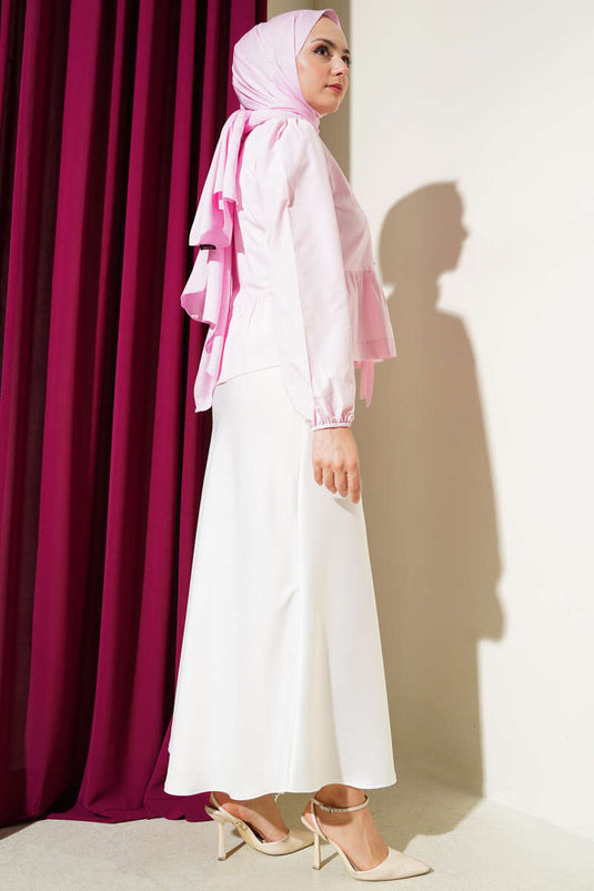 Front Tie Ruffle Short Shirt Pink