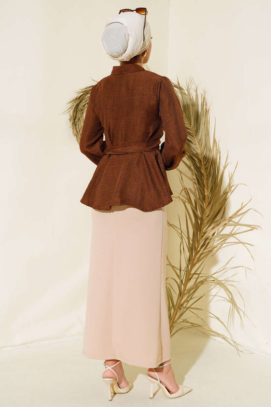 Chemise Nouée Sur Le Devant Châtaigne