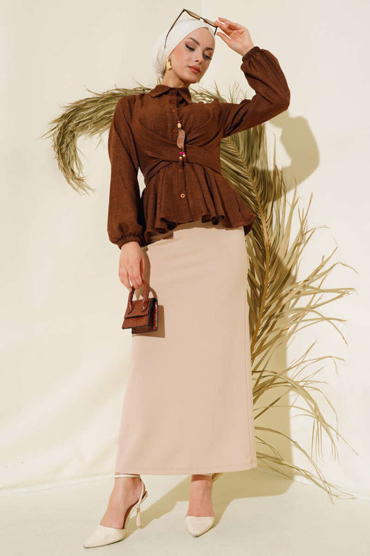 ربطة عنق أمامية للقميص كستنائي