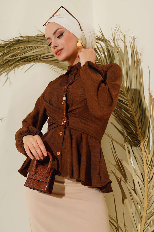 ربطة عنق أمامية للقميص كستنائي