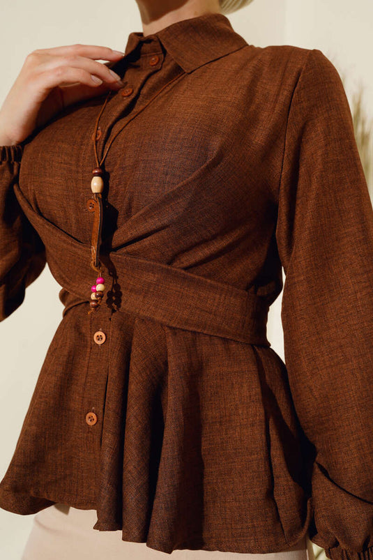 Chemise Nouée Sur Le Devant Châtaigne