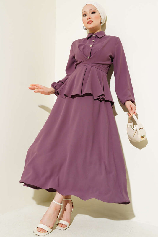 Ensemble deux pièces avec jupe et col chemise à nouer sur le devant, rose poudré