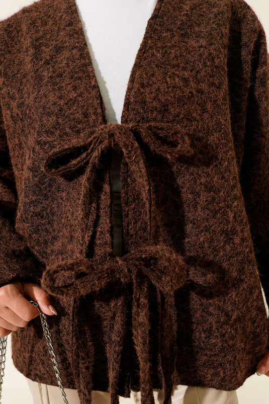 Kimono couleur café à nouer sur le devant