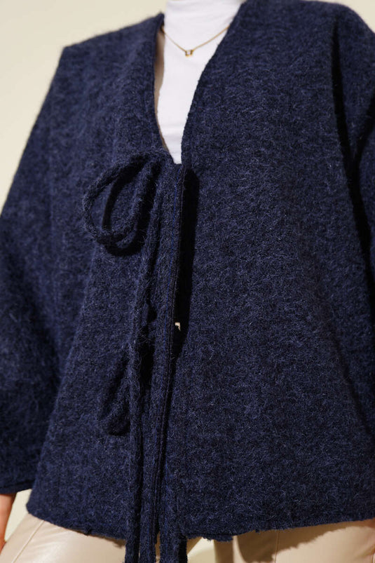 Tied Front Cashmere Kimono Navy Blue