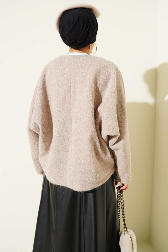 جاكيت قصير من اللباد مربوط من الأمام باللون البيج