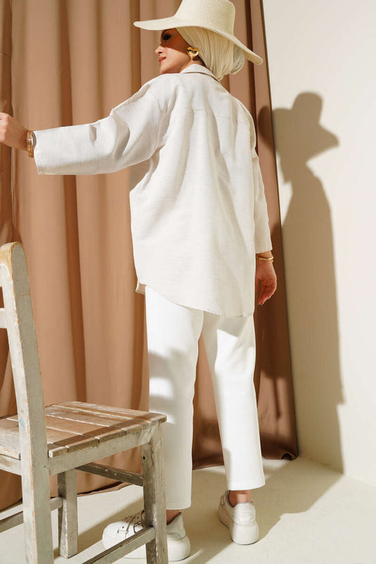 Kimono en lin noué sur le devant beige