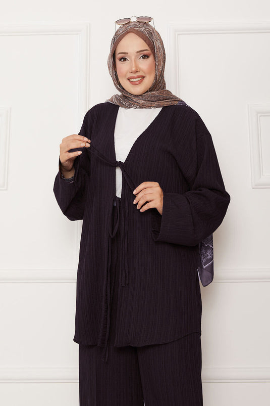 Önü Bağlamalı Kimono Takım Acı Kahve