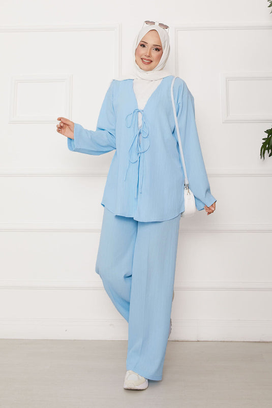 Önü Bağlamalı Kimono Takım Bebe Mavisi