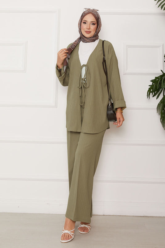 Önü Bağlamalı Kimono Takım Haki
