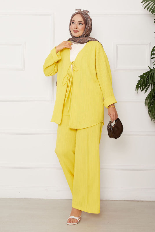 Önü Bağlamalı Kimono Takım Sarı