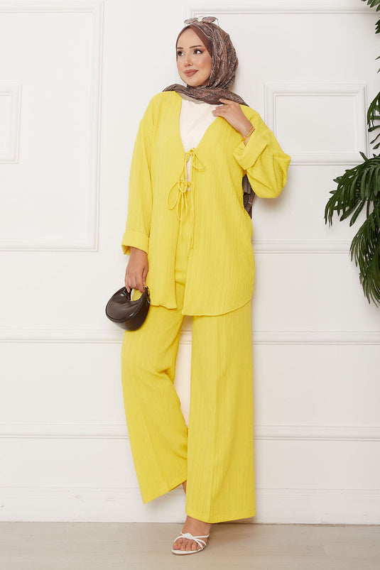 طقم كيمونو برباط أمامي أصفر