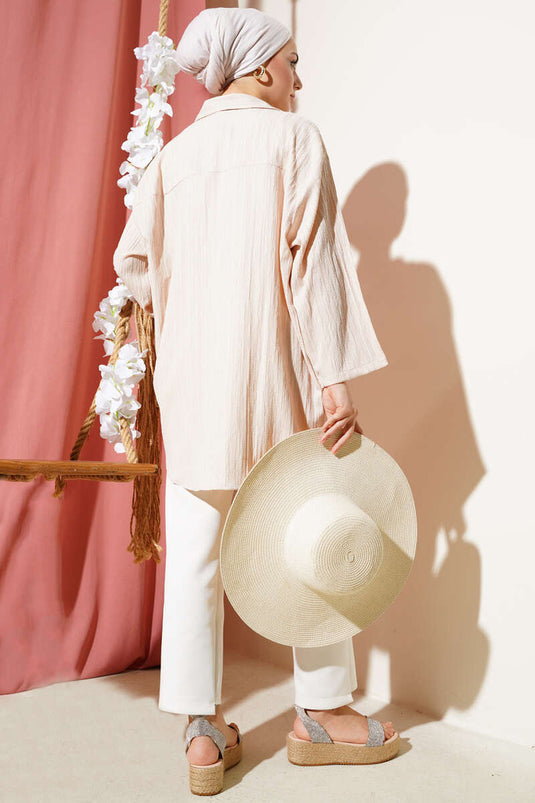 Tie Front Crinkle Kimono Cream