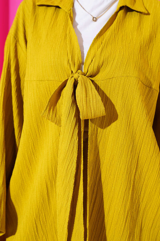 Front Tie Crinkle Kimono Oil Green