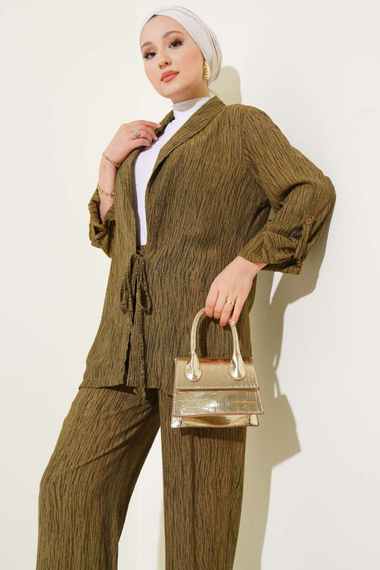 Önü Bağlamalı Kruvaze İkili Takım Haki