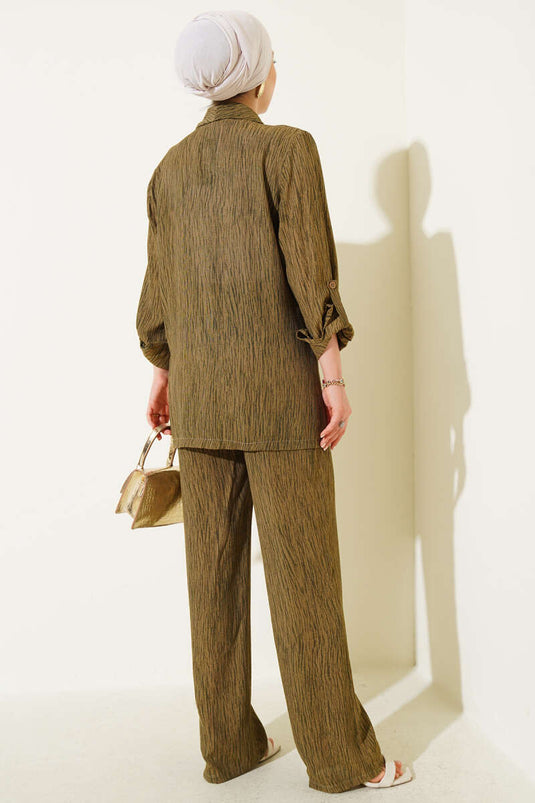 Önü Bağlamalı Kruvaze İkili Takım Haki