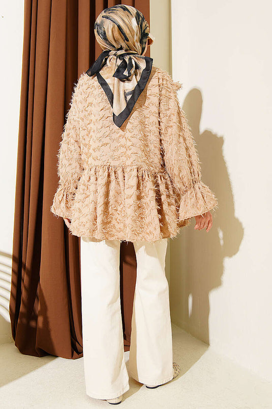 Beige kimono met strik en franjes