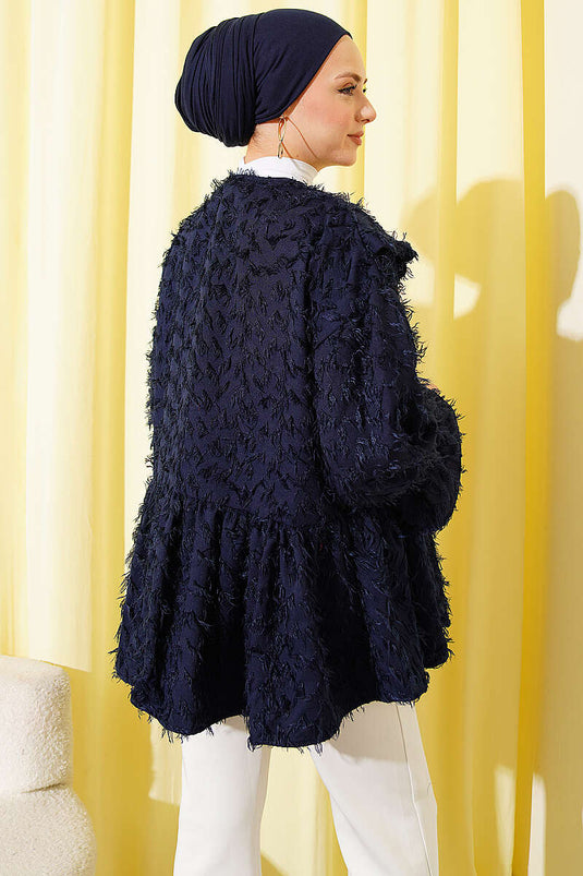 Kimono met strik en franjes, donkerblauw