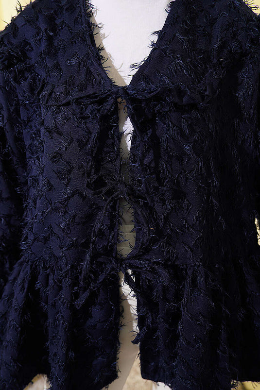 Kimono à franges bleu marine avec nouage devant