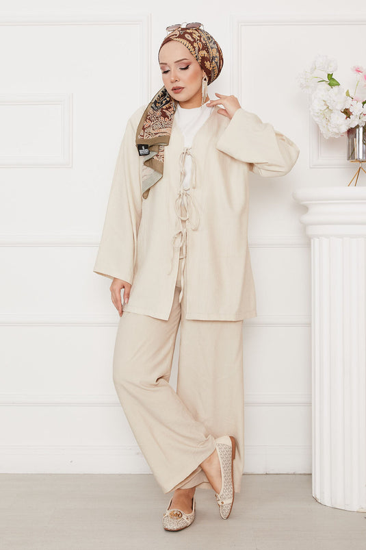 Önü Bağlamalı Salaş Takım Bej