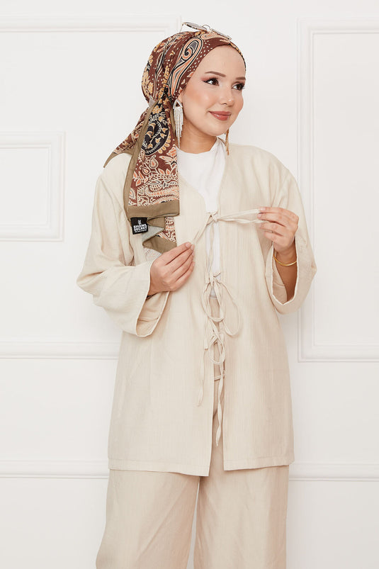 Önü Bağlamalı Salaş Takım Bej