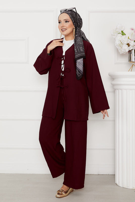 Front Tie Casual Suit Claret Red