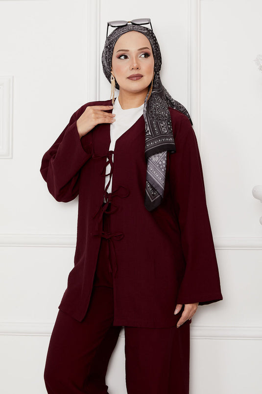 Front Tie Casual Suit Claret Red