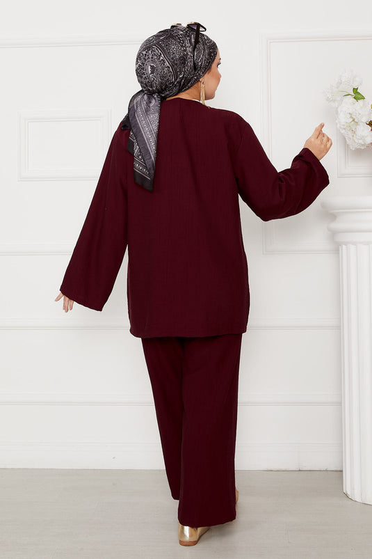 Front Tie Casual Suit Claret Red