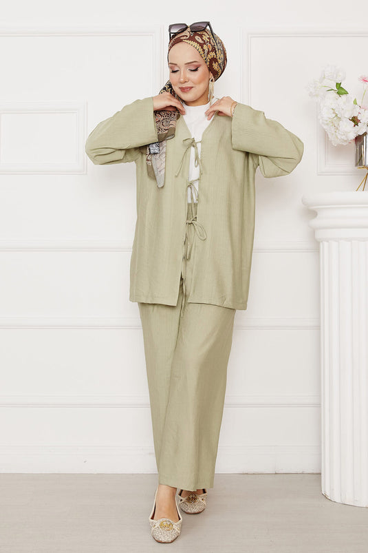 Traje casual con lazo delantero color menta