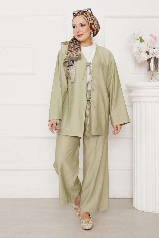 Traje casual con lazo delantero color menta