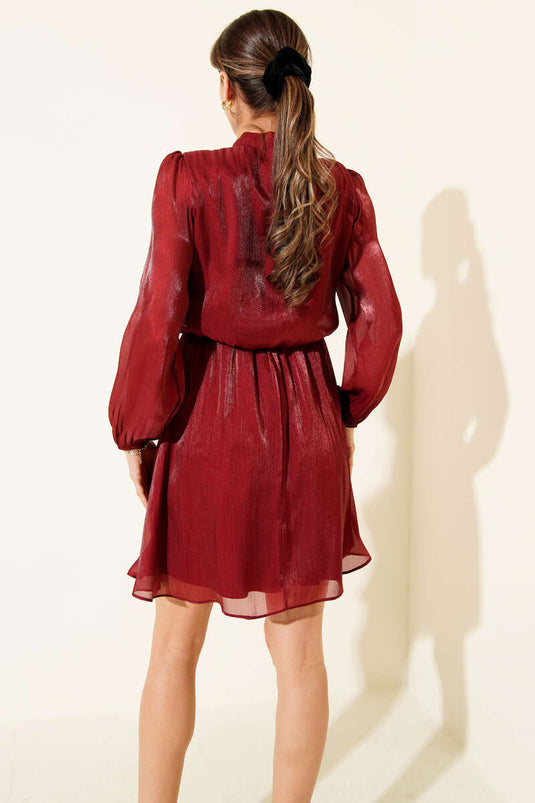 Mini abito in chiffon con allacciatura frontale, bordeaux