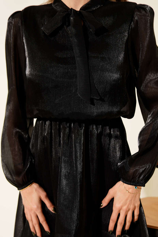 Mini abito in chiffon con lacci anteriori, nero