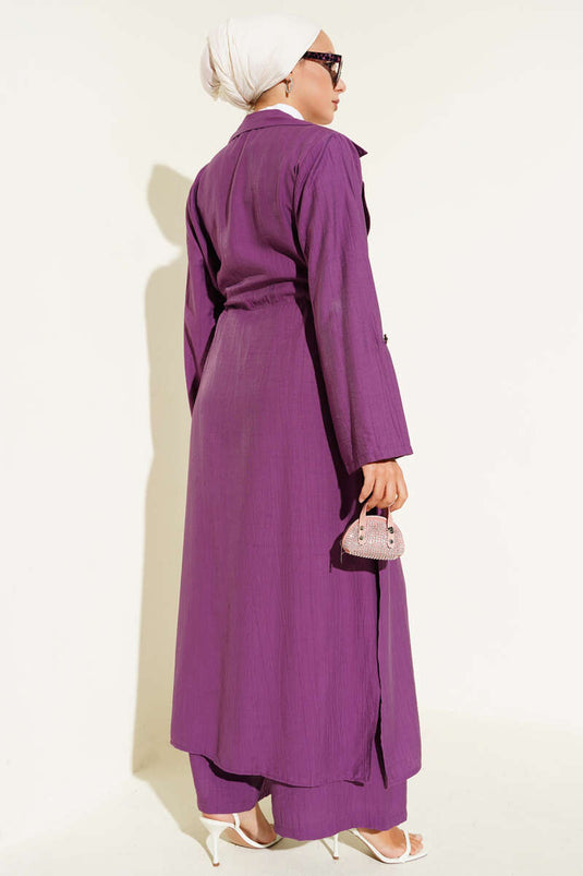 Front Tied Long Tunic Two Piece Set Magenta