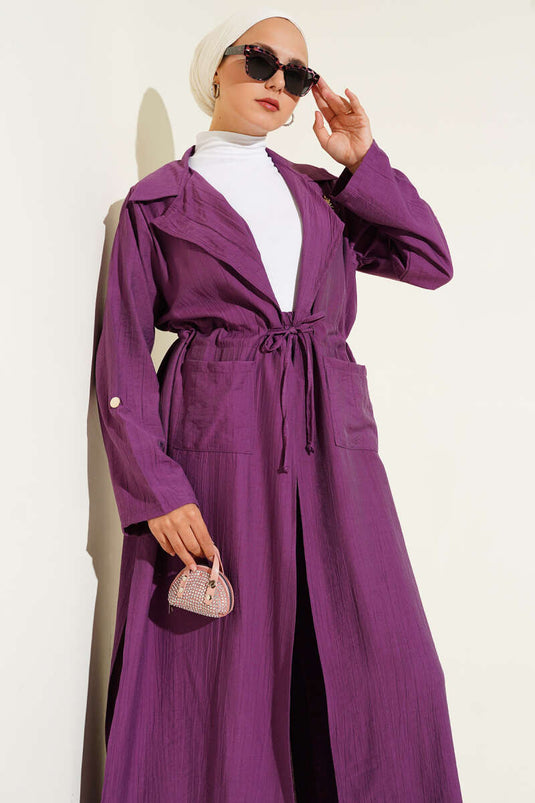 Front Tied Long Tunic Two Piece Set Magenta