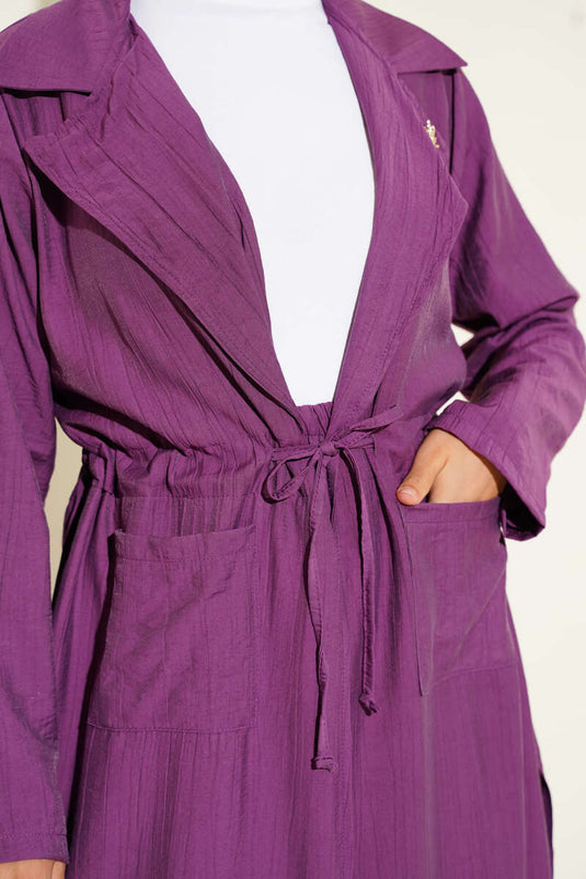 Front Tied Long Tunic Two Piece Set Magenta