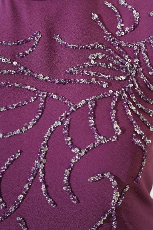 Plus Size Dress with Stones on the Front, Magenta