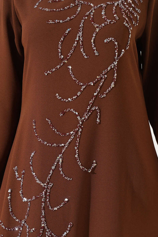 Plus Size Dress with Stones on the Front, Tan