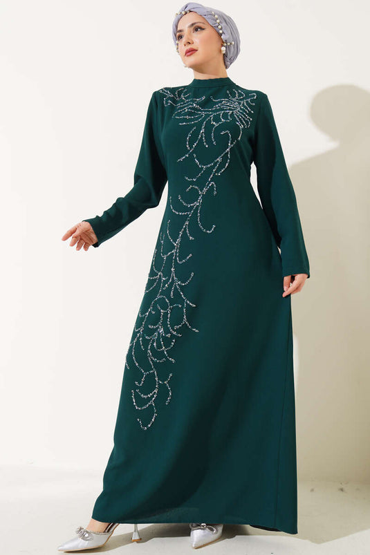 Plus Size Dress with Stones on the Front in Emerald