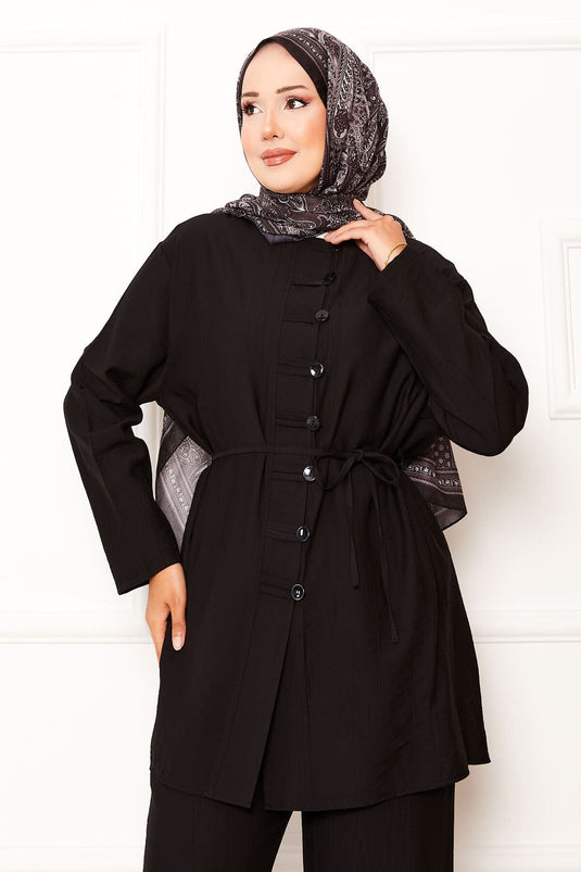 Ensemble deux pièces à lacets amovibles et taille détaillée sur le devant, noir