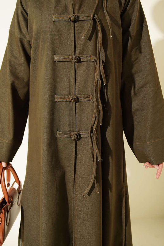 Front Button Detail Khaki Two-Piece Set