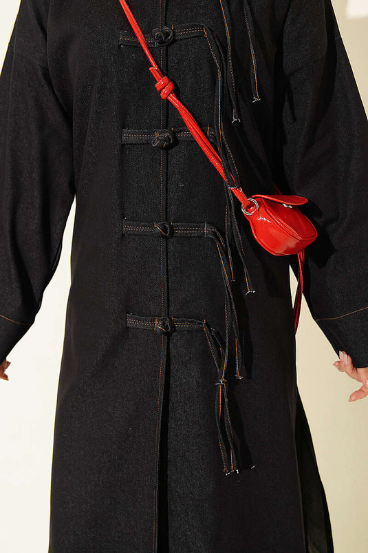 Navy Blue Double Set With Front Button Detail